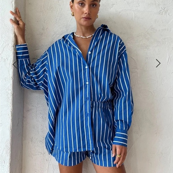 New with tags Daija Shirt in Adia Stripe Ocean Blue XL - Picture 3 of 8